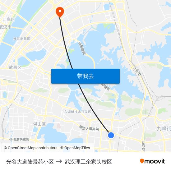 光谷大道陆景苑小区 to 武汉理工余家头校区 map