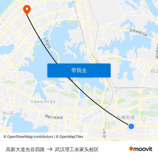 高新大道光谷四路 to 武汉理工余家头校区 map