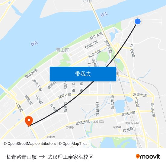 长青路青山镇 to 武汉理工余家头校区 map