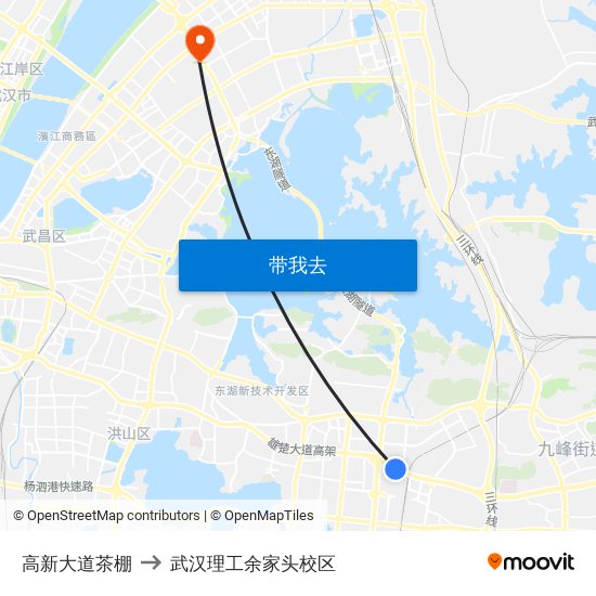 高新大道茶棚 to 武汉理工余家头校区 map