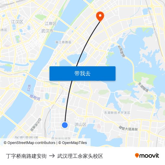 丁字桥南路建安街 to 武汉理工余家头校区 map