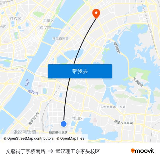 文馨街丁字桥南路 to 武汉理工余家头校区 map