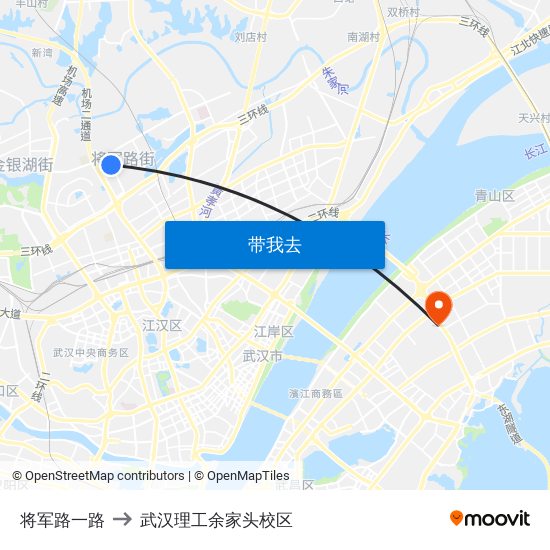 将军路一路 to 武汉理工余家头校区 map