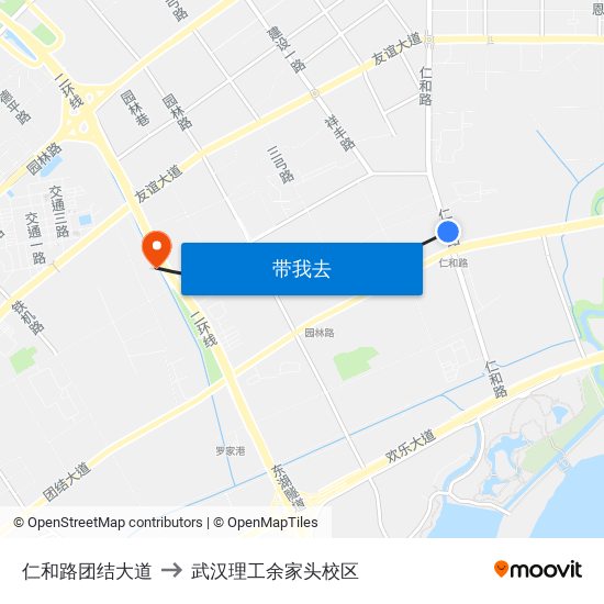 仁和路团结大道 to 武汉理工余家头校区 map