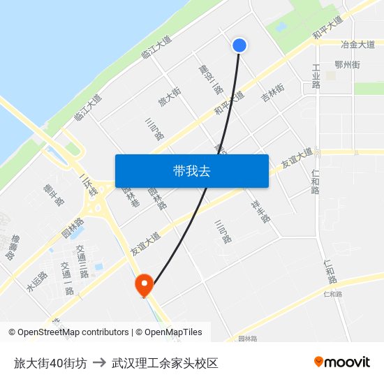 旅大街40街坊 to 武汉理工余家头校区 map