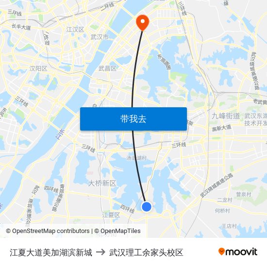 江夏大道美加湖滨新城 to 武汉理工余家头校区 map