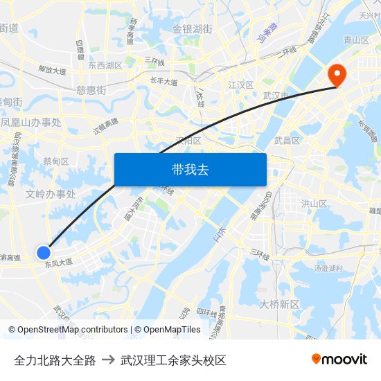 全力北路大全路 to 武汉理工余家头校区 map