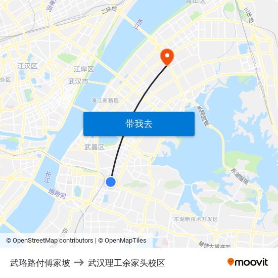 武珞路付傅家坡 to 武汉理工余家头校区 map