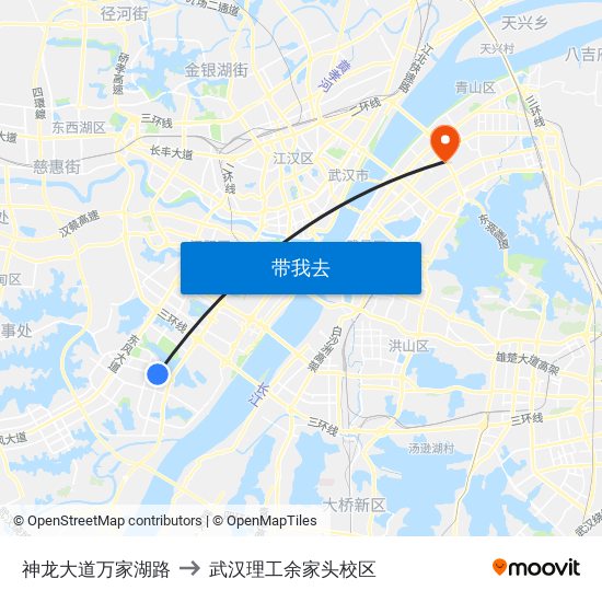 神龙大道万家湖路 to 武汉理工余家头校区 map