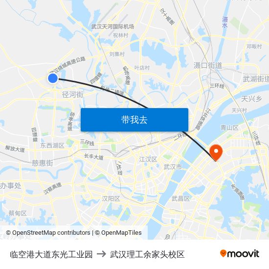 临空港大道东光工业园 to 武汉理工余家头校区 map