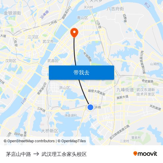 茅店山中路 to 武汉理工余家头校区 map