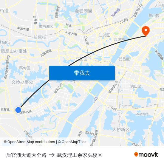 后官湖大道大全路 to 武汉理工余家头校区 map