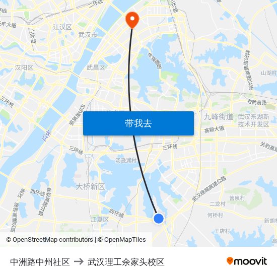 中洲路中州社区 to 武汉理工余家头校区 map