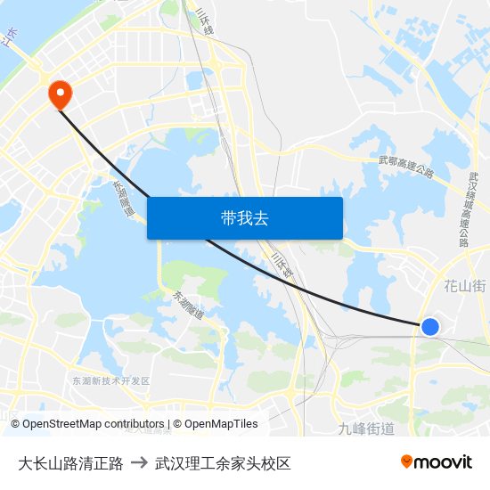 大长山路清正路 to 武汉理工余家头校区 map