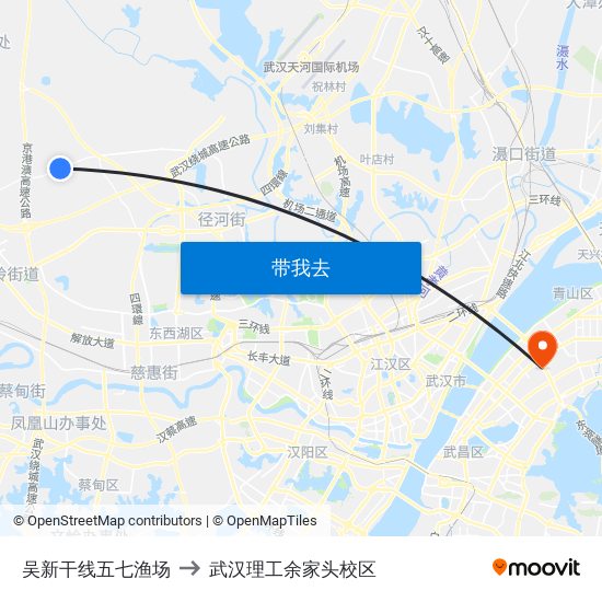 吴新干线五七渔场 to 武汉理工余家头校区 map