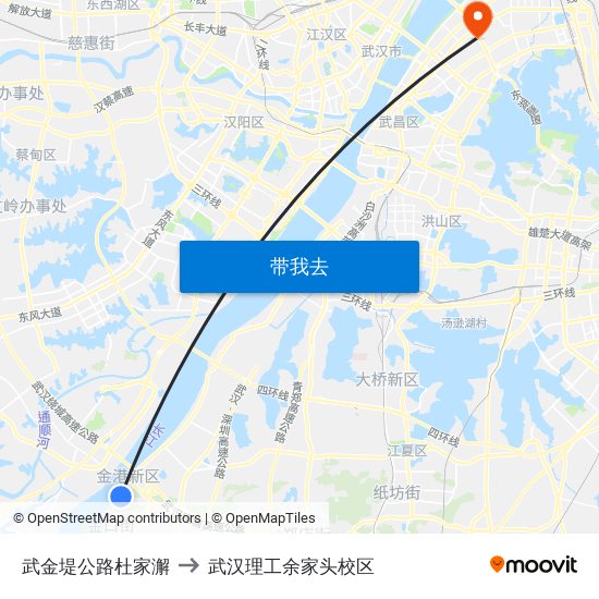 武金堤公路杜家澥 to 武汉理工余家头校区 map