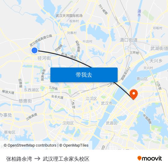 张柏路余湾 to 武汉理工余家头校区 map