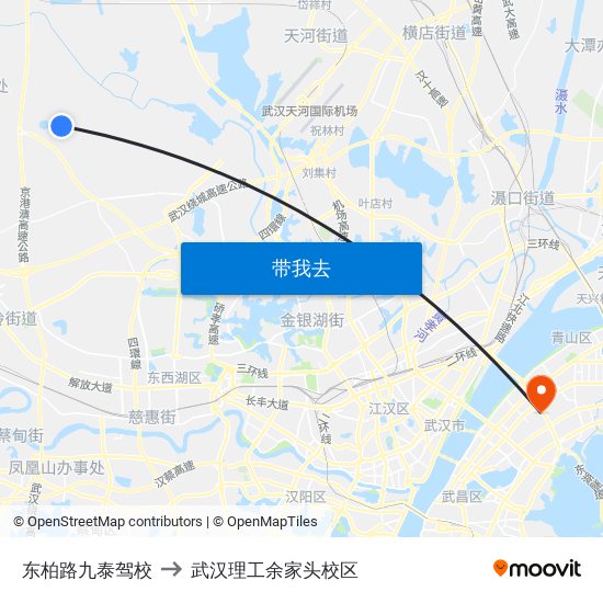 东柏路九泰驾校 to 武汉理工余家头校区 map