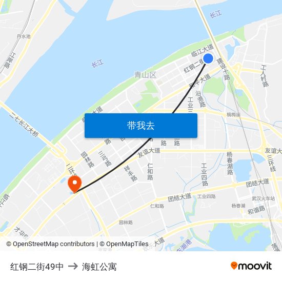 红钢二街49中 to 海虹公寓 map