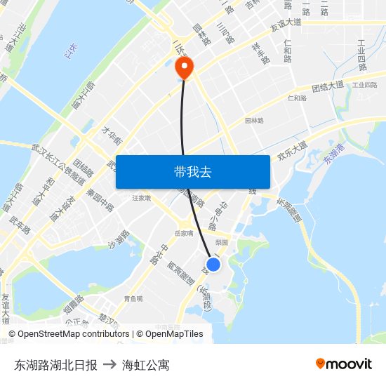 东湖路湖北日报 to 海虹公寓 map