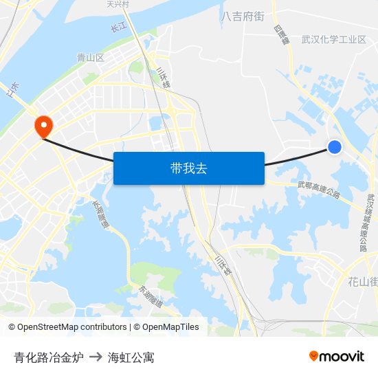 青化路冶金炉 to 海虹公寓 map