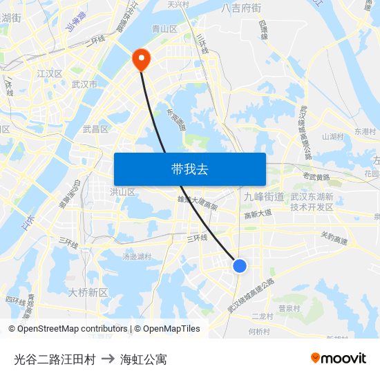 光谷二路汪田村 to 海虹公寓 map