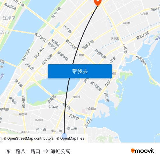 东一路八一路口 to 海虹公寓 map