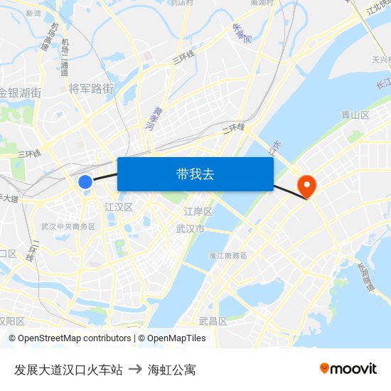 发展大道汉口火车站 to 海虹公寓 map