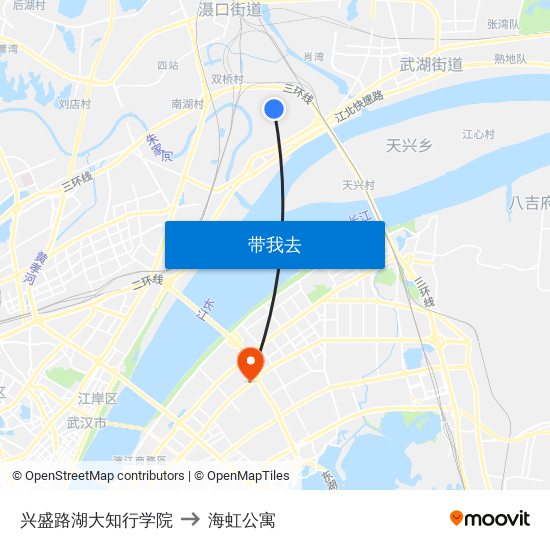 兴盛路湖大知行学院 to 海虹公寓 map