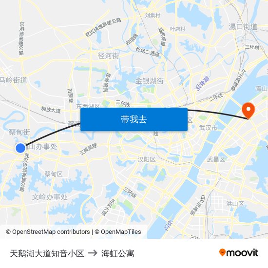 天鹅湖大道知音小区 to 海虹公寓 map