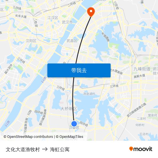文化大道渔牧村 to 海虹公寓 map