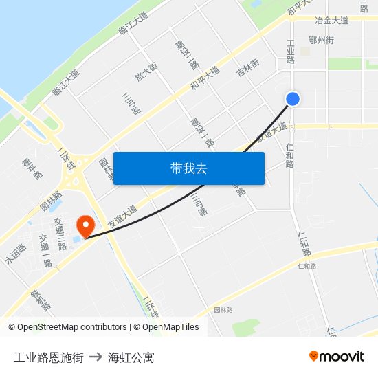 工业路恩施街 to 海虹公寓 map