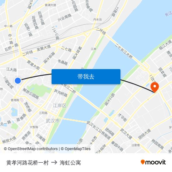 黄孝河路花桥一村 to 海虹公寓 map