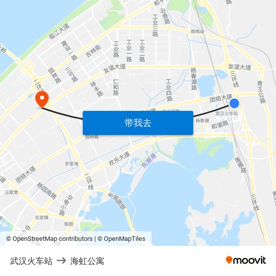 武汉火车站 to 海虹公寓 map