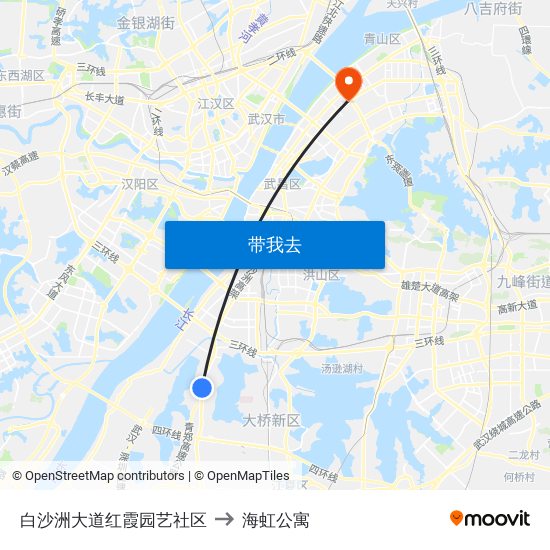 白沙洲大道红霞园艺社区 to 海虹公寓 map