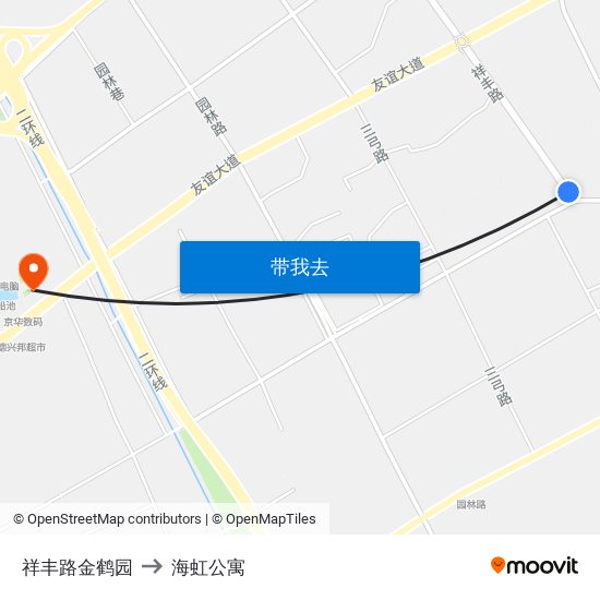 祥丰路金鹤园 to 海虹公寓 map