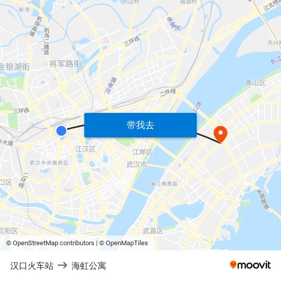 汉口火车站 to 海虹公寓 map