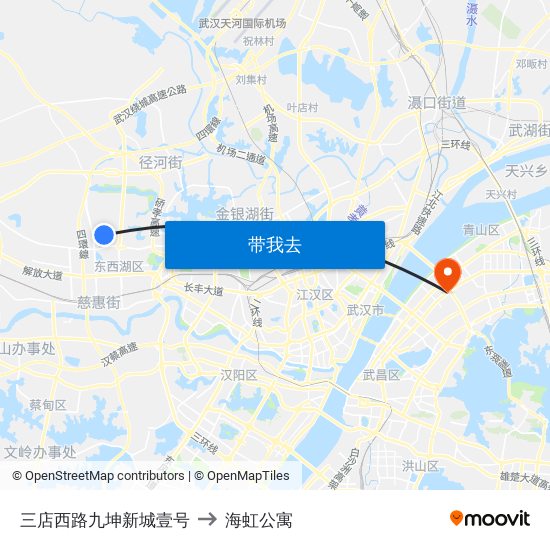 三店西路九坤新城壹号 to 海虹公寓 map