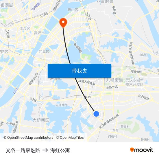 光谷一路康魅路 to 海虹公寓 map