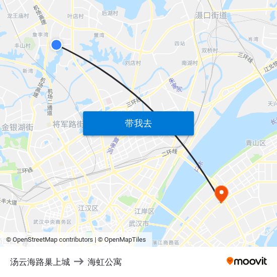 汤云海路巢上城 to 海虹公寓 map