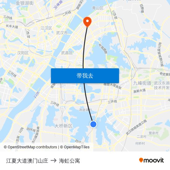 江夏大道澳门山庄 to 海虹公寓 map