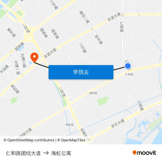 仁和路团结大道 to 海虹公寓 map