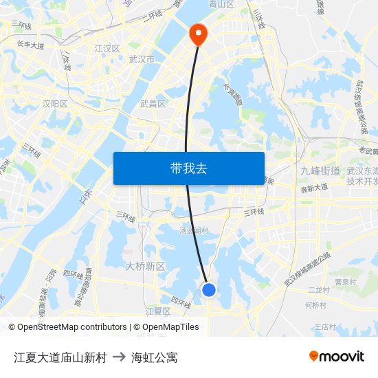 江夏大道庙山新村 to 海虹公寓 map