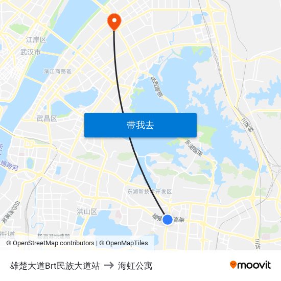 雄楚大道Brt民族大道站 to 海虹公寓 map