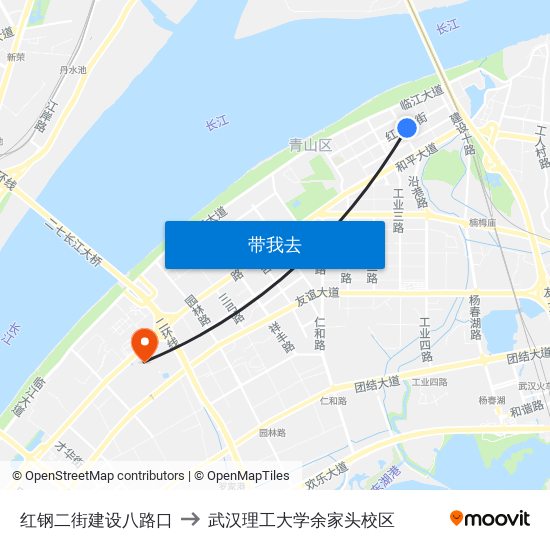 红钢二街建设八路口 to 武汉理工大学余家头校区 map
