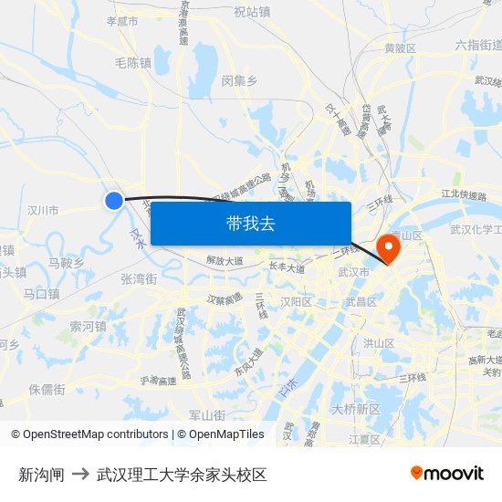 新沟闸 to 武汉理工大学余家头校区 map