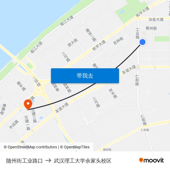 随州街工业路口 to 武汉理工大学余家头校区 map