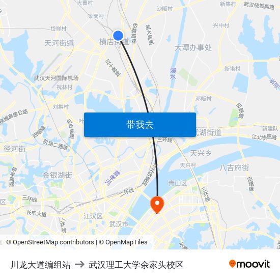 川龙大道编组站 to 武汉理工大学余家头校区 map