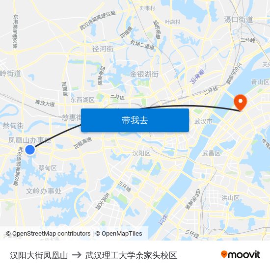 汉阳大街凤凰山 to 武汉理工大学余家头校区 map