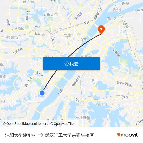 沌阳大街建华村 to 武汉理工大学余家头校区 map